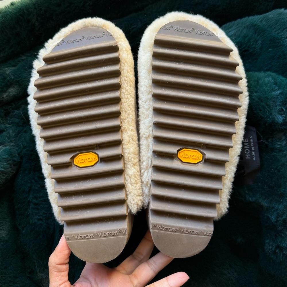 Seavees Cream Shearling Clogs with Tan Strap - Picture 6 of 10